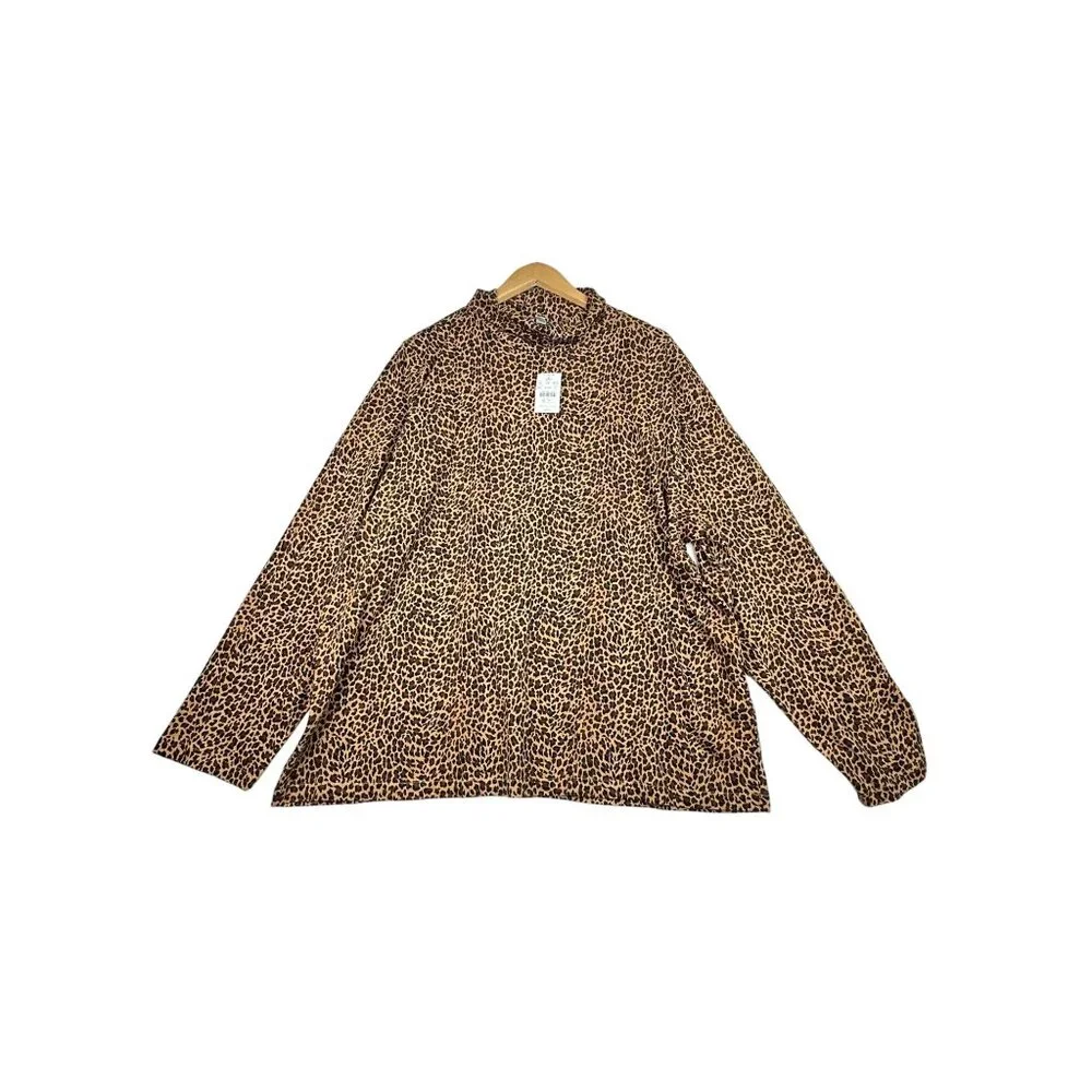New J. Crew Animal Print Turtle Neck size 3X Tan/Brown/Black